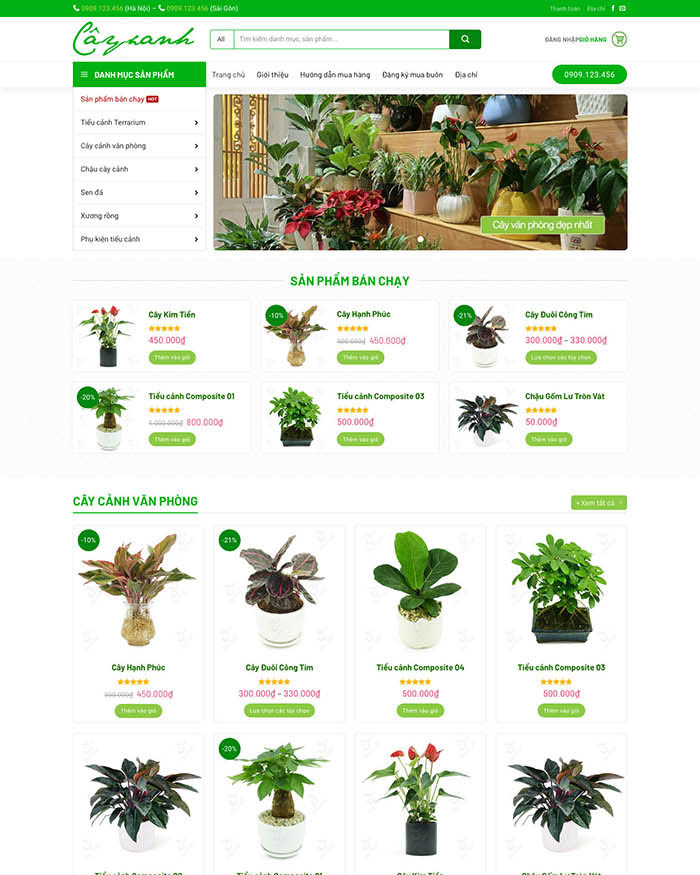 Giao diện website Wordpress bán cây xanh văn phòng