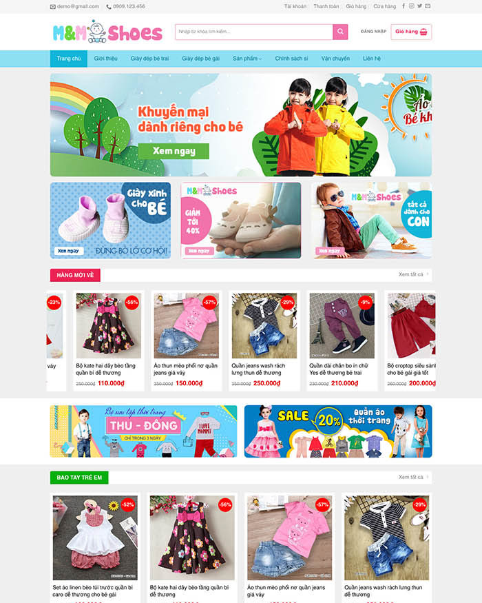 Giao diện website bán hàng thời trang trẻ em