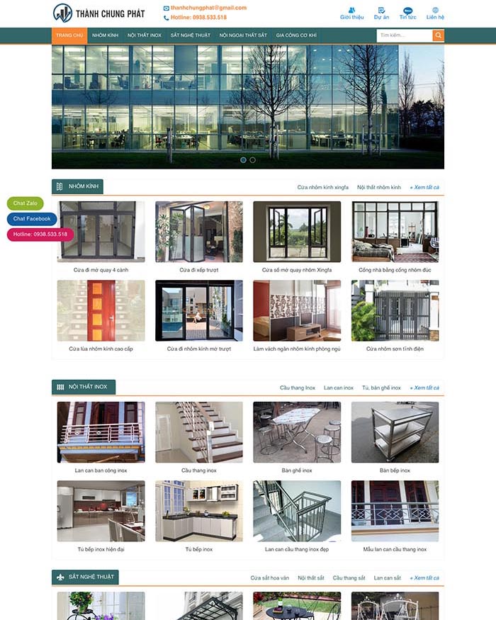 Giao diện website Wordpress công ty nhôm kính