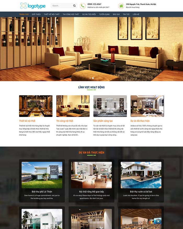 Giao diện website Wordpress công ty thiết kế nội thất