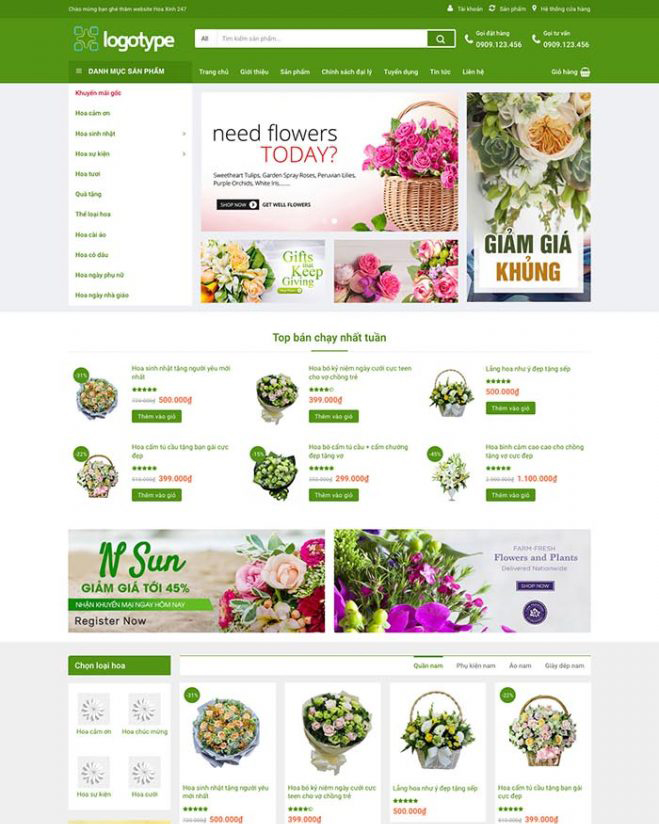Giao diện website Wordpress cửa hàng hoa tươi