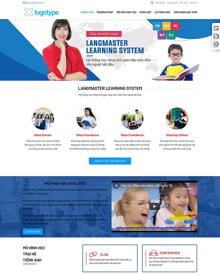 Giao diện website Wordpress trung tâm tiếng anh