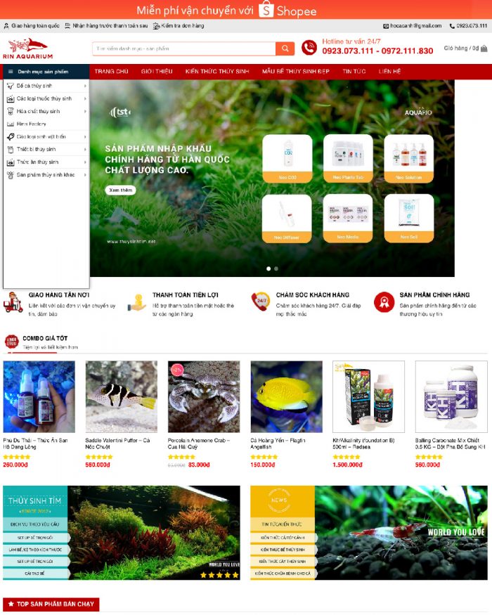 Giao diện webiste WordPress bán cá cảnh, đồ thuỷ sinh