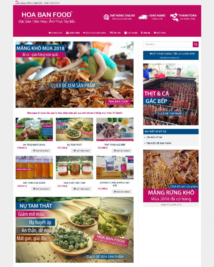Giao diện webiste WordPress bán đặc sản
