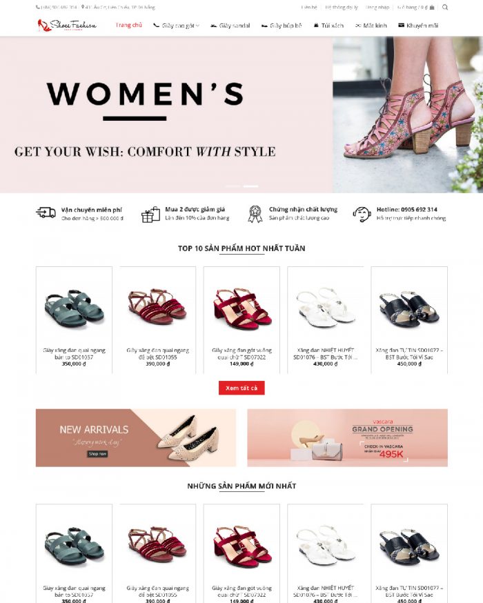 Giao diện website WordPress bán giày nữ mẫu 2