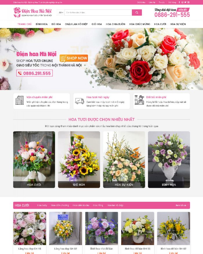Giao diện webiste WordPress bán hoa tươi