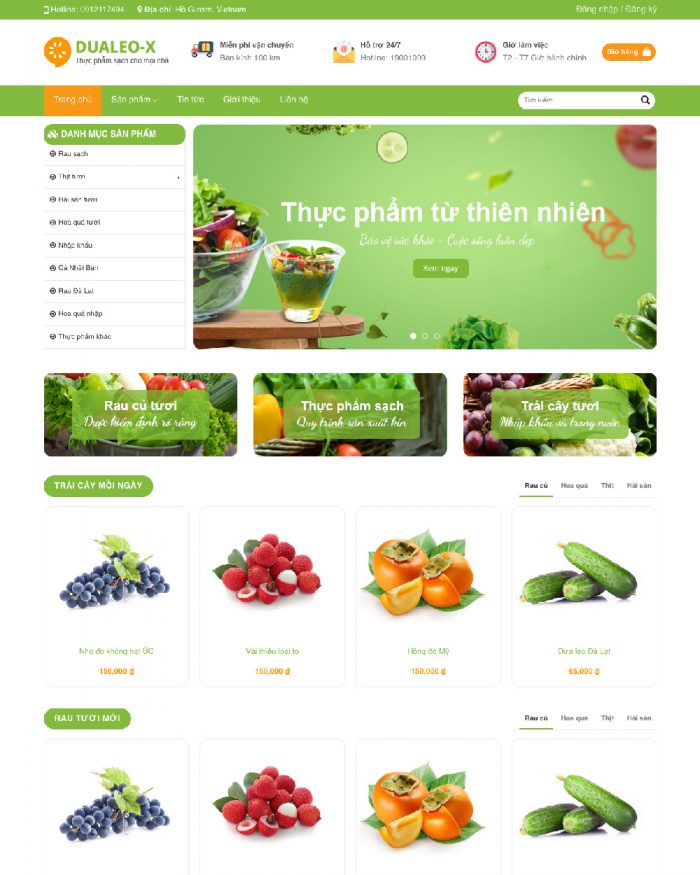 Giao diện webiste WordPress bán thực phẩm rau củ quả mẫu 3