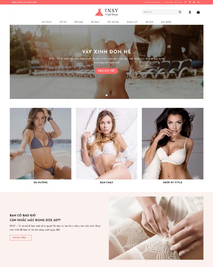 Giao diện webiste WordPress bán thời trang bikini