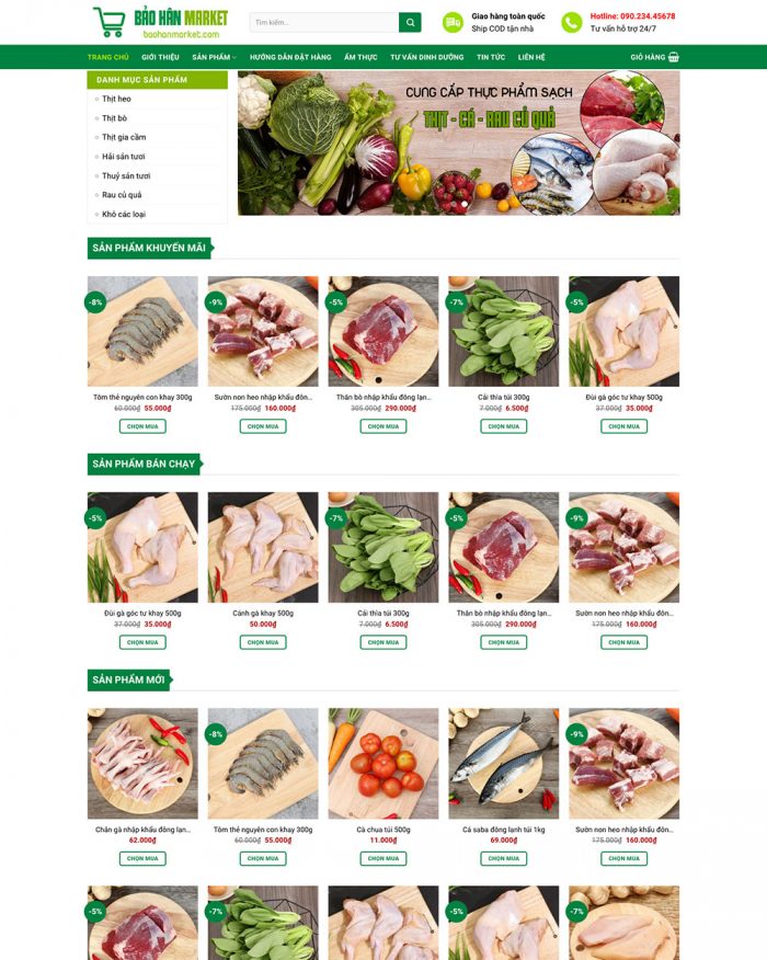 Giao diện website Wordpress bán thực phẩm tươi sống