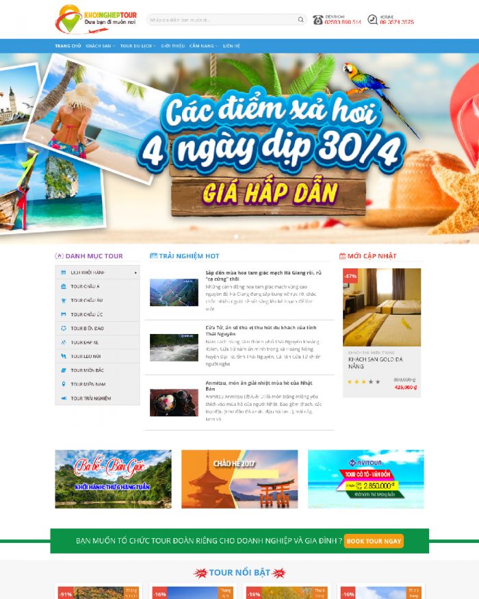 Giao diện website Wordpress bán tour du lịch