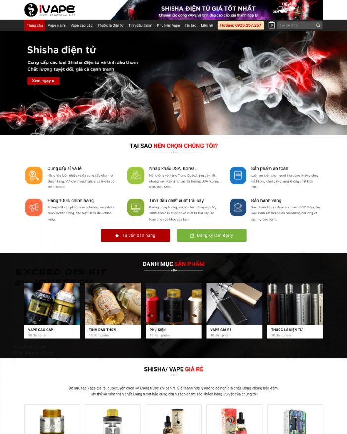 Giao diện website Wordpress bán Vape Shisha điện tử