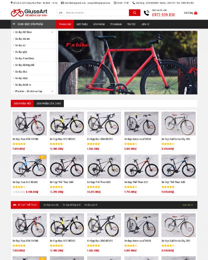 Giao diện website WordPress bán xe đạp