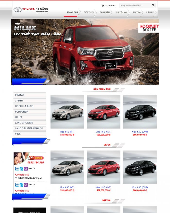 Giao diện webiste WordPress bán ô tô Toyota