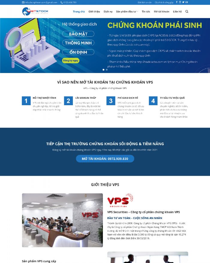 Giao diện webiste WordPress công ty chứng khoán