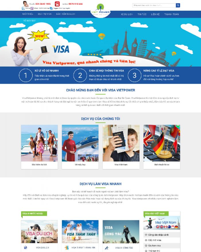 Giao diện website Wordpress dịch vụ làm visa