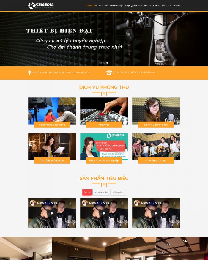 Giao diện website Wordpress dịch vụ phòng thu âm