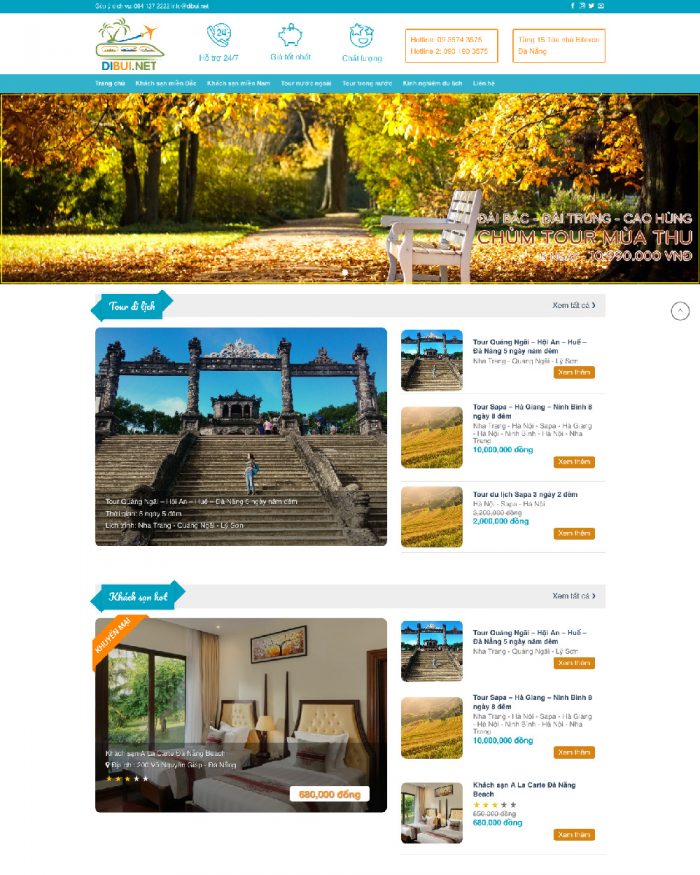 Giao diện website Wordpress khách sạn du lịch