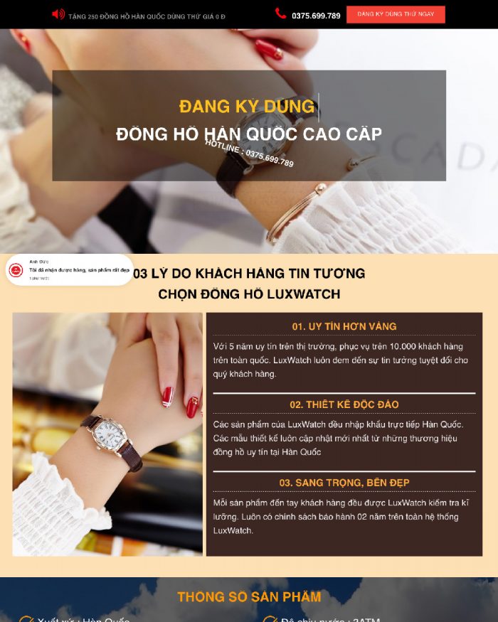 Giao diện WordPress Landing Page bán đồng hồ