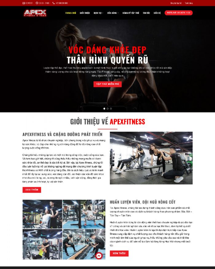 Giao diện webiste WordPress phòng tập Gym