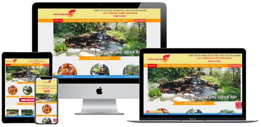 Giao diện website WordPress thi công hồ cái koi