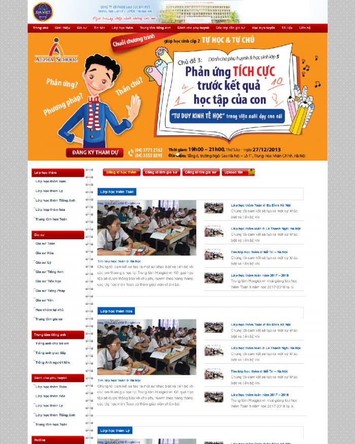 Giao diện website Wordpress trung tâm gia sư