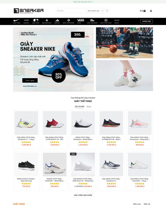 Giao diện website Wordpress bán giày sneaker H1224