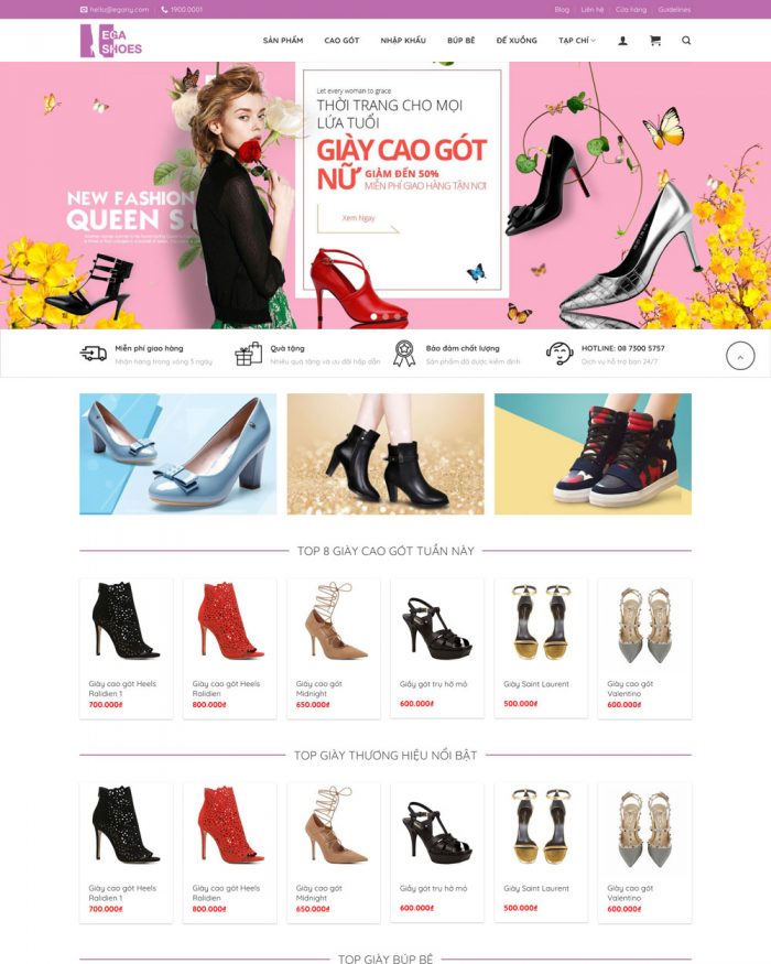 Giao diện website Wordpress bán giày nữ H1234