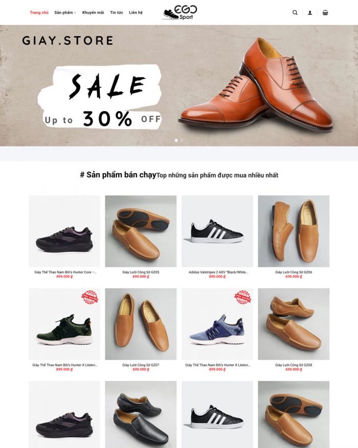 Giao diện website Wordpress bán giày nam H1247