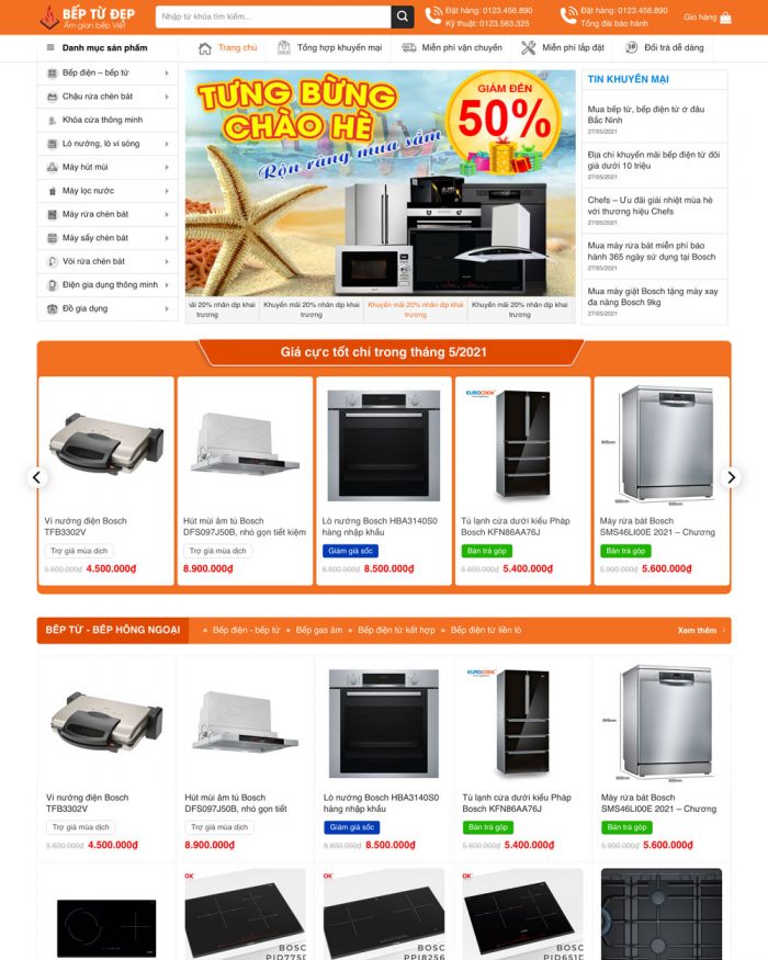 Giao diện website Wordpress bán bếp từ H1251