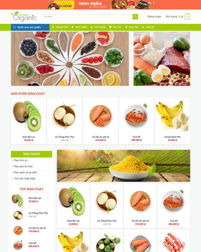 Giao diện website Wordpress bán thực phẩm sạch H1262