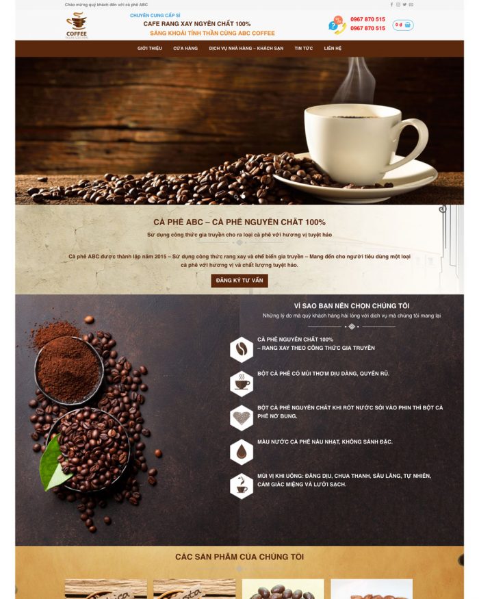 Giao diện website Wordpress bán coffee H1268