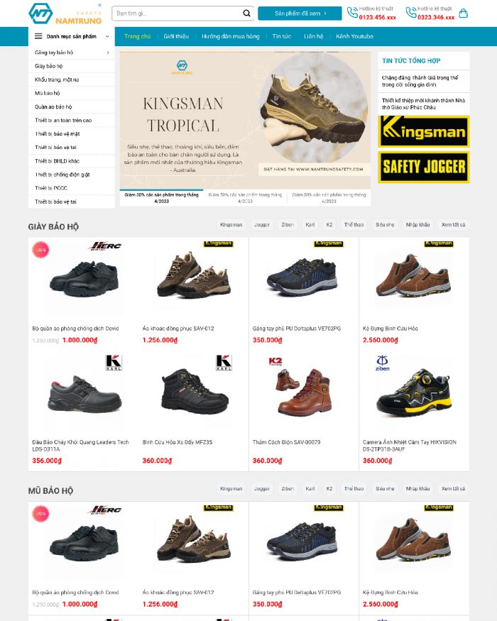 Giao diện website WordPress bán giày bảo hộ G525